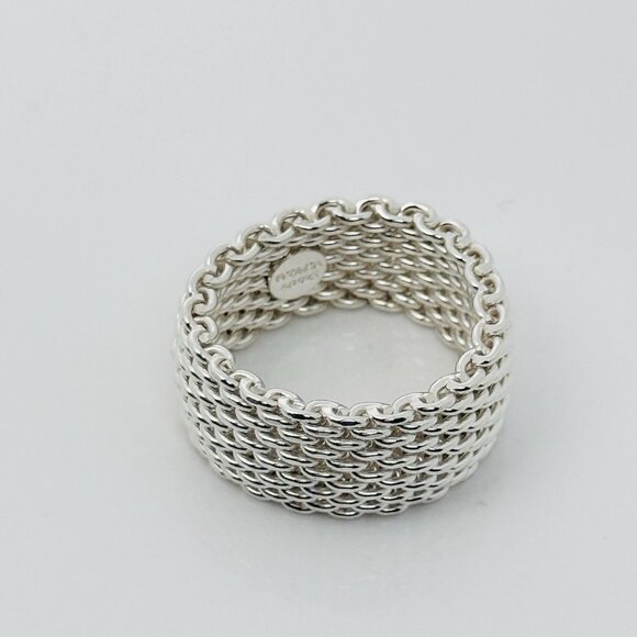 Size 8.5  Tiffany & Co Somerset Ring Mesh Weave Mens Unisex in Sterling Silver - Picture 5 of 6